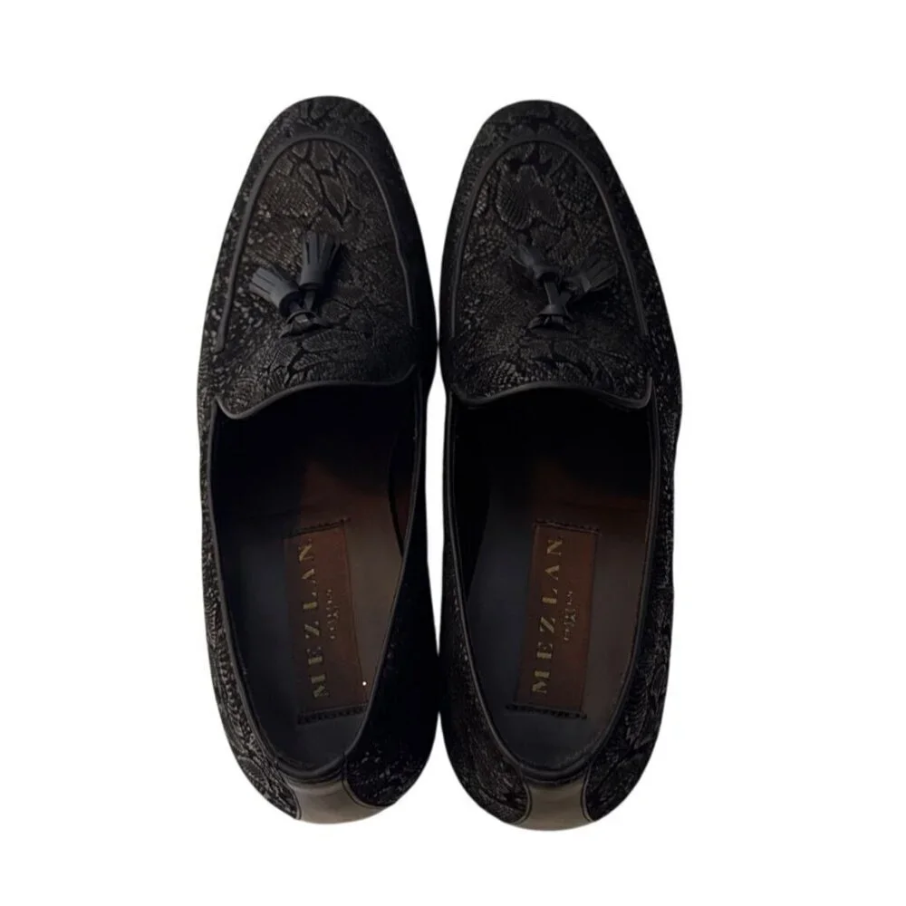 Mens Mezlan Black Embossed Leather Tassel Loafers Slip-On Dress Shoes Size 7M El